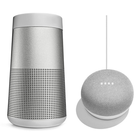 Bose SoundLink Revolve Bluetooth Speaker, Lux Gray with Google Home Mini, Chalk